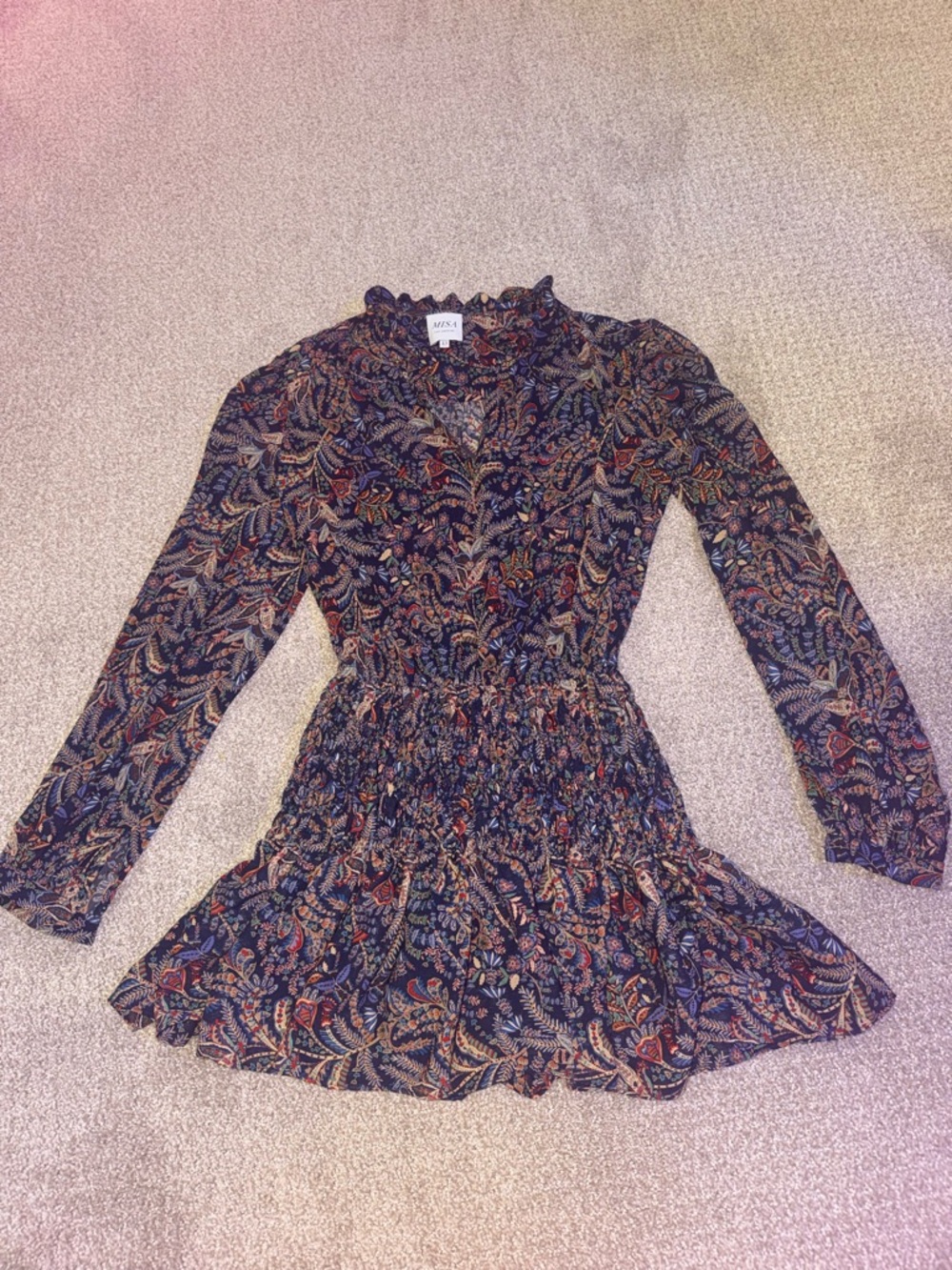 Misa Los Angeles Navy Floral Long-Sleeve Smocked Mini Dress